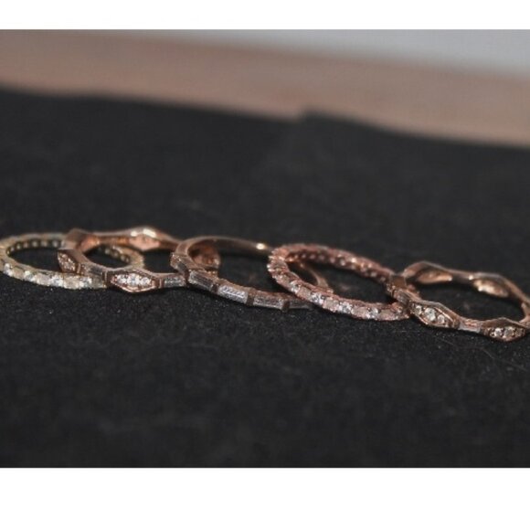 New 18kt Rose Gold Over Sterling Jewelry Set: Five Stackable Rings - Picture 2 of 4